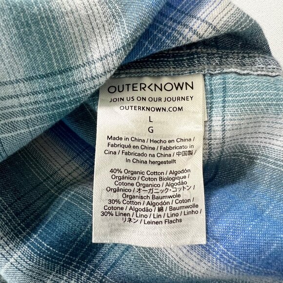 Outerknown Highline Shirt Cotton & Linen Blend Blue Plaid Size Large - Picture 5 of 10